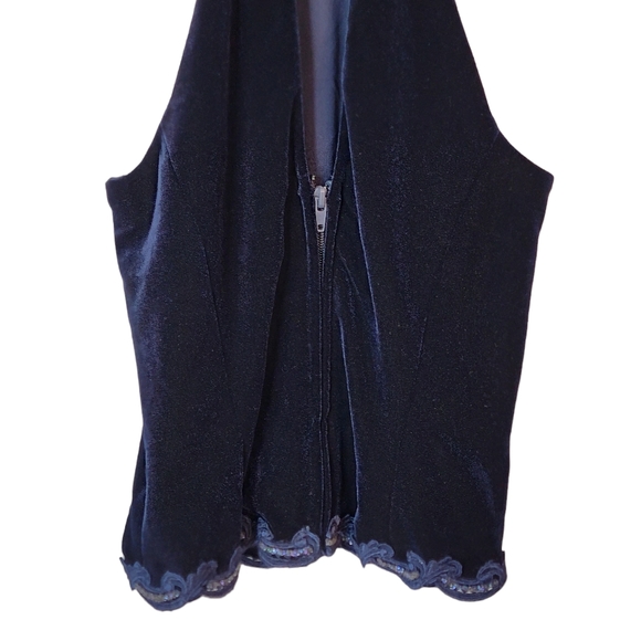 Bari Jay Vintage Satin Feel Midnight Dark Blue Beeded Sequined Trim Top 5-6 - Picture 8 of 12